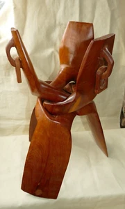 Unusual wooden planter holder- 36cm when open-carved out of one piece of wood - Picture 1 of 9