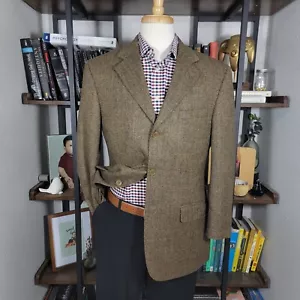 Tweed Style Men's Sport Coat Three Button Brown Herringbone Wool Cashmere Sz 40R - Picture 1 of 18