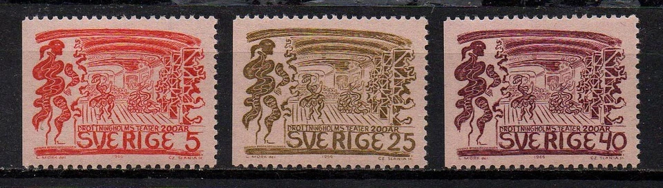 SWEDEN, SCOTT # 704-706, SET OF 3 MNH STAGE, DROTTNINGHOLD COURT THEATER 1966 - Image 1 of 1