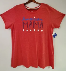 WOMEN'S Plus 2X 20W-22W 'AMERICAN MAMA' T-SHIRT 4th Of JULY Red BNWT - Picture 1 of 9