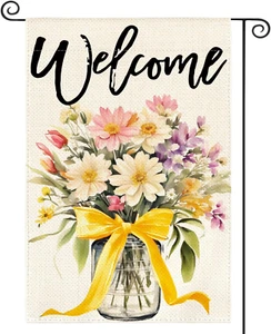 Spring Flowers Garden Flag 12 X 18 Inch Double Sided Outside, Floral Mason Jar S - Picture 1 of 7