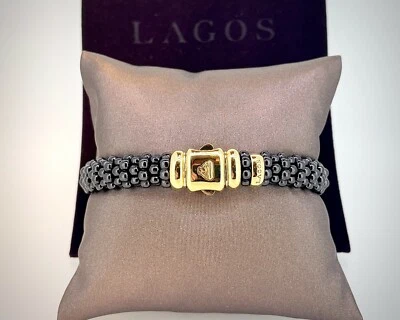 Lagos Caviar 18K Yellow Gold and Black Ceramic “Black Caviar” Beaded Bracelet - Image 1 of 4