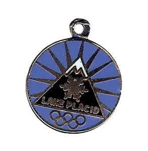 VINTAGE STERLING SILVER ENAMEL LAKE PLACID CHARM - Bild 1 von 2