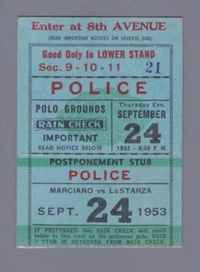 Rocky Marciano vs. Roland LaStarza Sept 24 1953 Ticket Stub Polo Grounds - Picture 1 of 2