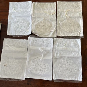 6 Vintage Cotton Battenburg Lace Draw String Bags (gift) White & Cream NEW - Picture 1 of 4