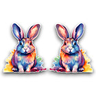 2x Small Cute Bunny Rabbit Watercolour Wild Animal Vinyl Sticker Decals 60x53mm