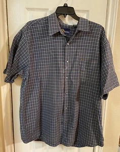 Nautica Men's Navy Plaid Button-Down Shirt, Short Sleeve, Chest Pocket, Size XXL - Picture 1 of 5