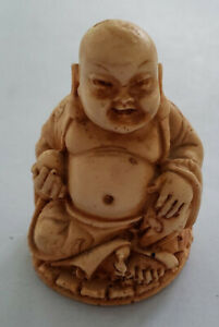 Vintage Carved Soapstone Buddha Statue 3" Sitting Buddha Holding Ball, Detailed