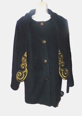 1X XL BOB MACKIE Wearable cozy black fleece embroidered Scarf COAT jacket - Image 1 of 4