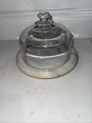 Vintage Marble Base Clear Heavy Glass Domed Cheese, Pastry Keeper 5.5" x 8.5" - Image 1 of 4