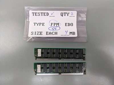 (2) Kingston 4MB FPM SIMMs, 72-pin RAM Memory Sticks (8MB Total) 1042-013 - Image 1 of 3