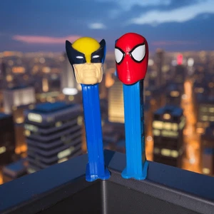 Marvel Superheroes Pez Dispensers Wolverine Blue Body & Spiderman B15 - Picture 1 of 4