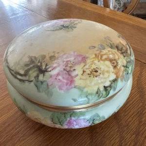 VTG Limoges France Porcelain Floral Vanity Dresser 7” Round Box - Picture 1 of 7