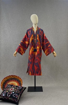 Uzbek ikat chapan,cotton kaftan cape,boho ikat dress,ethnic abaya,cover kimono - Image 1 of 4