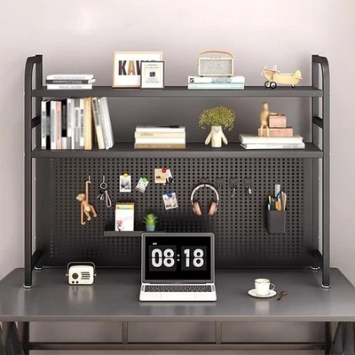 Estantería de escritorio de 2 niveles soporte para monitor con perforador | Estante de metal negro 135 cm - Imagen 1 de 4