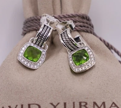 David Yurman Sterling Silver 7mm Albion Drop Earrings Peridot with Diamonds - Image 1 of 4