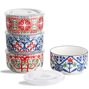 Ceramic Bowl with Lid: Microwave Safe Soup Containers Set of 4 for Meal Prep,... - Picture 1 of 7