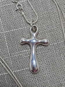 Sterling Silver Cross Necklace 925 Simple Classic Handmade Pendant Unique - Picture 1 of 8