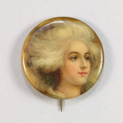 1910s Cracker Jack Victorian Woman Celluloid Antique Pinback Button Toy Prize #3 - Image 1 of 2