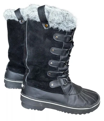 Khombu Faux Fur Lined Boots Womens Size 8.5 Suede Winter Tall Lace Up Snow Black - Image 1 of 4