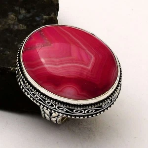 Anello design antico etnico pietra preziosa agata del Botswana gioiello misura USA-8,25 AR 60065 - Foto 1 di 1