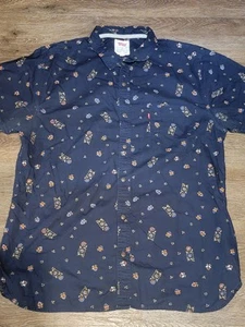 Nuevo sin etiquetas Camisa Levi's Para Hombre Azul Marino Floral Manga Corta Botón Delantero XL - Imagen 1 de 6