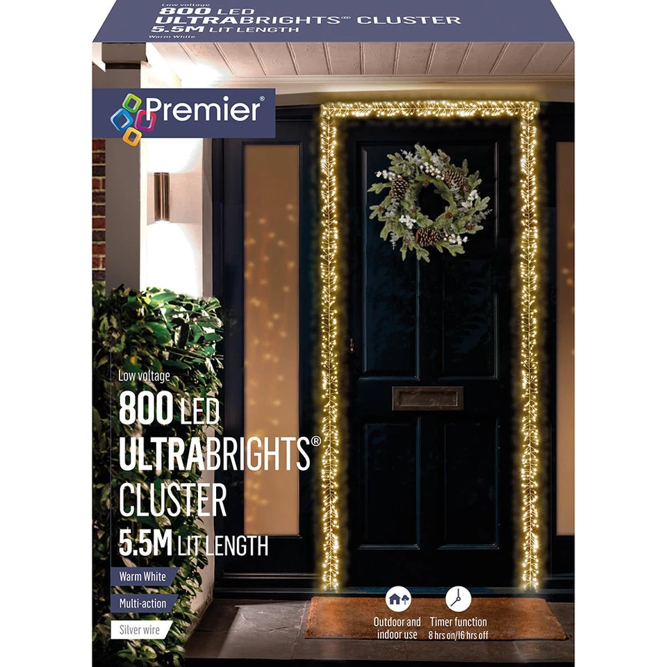 Premier 800 LED UltraBrights Cluster Door Garland Christmas Light Silver Wire - Image 1 of 1