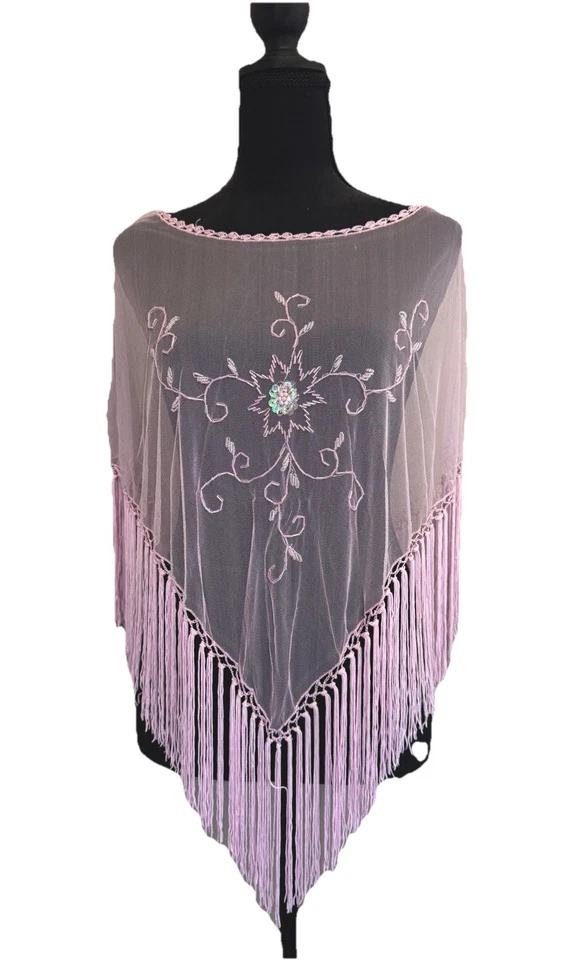 Women Top One Size Pink Embroidered Cover Up Poncho - Image 1 of 1