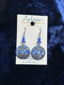 Adajio Ohrringe Sterling Haken rund Ohrring mit Ozean Wellen Fossilien Sterne blau - Bild 1 von 2