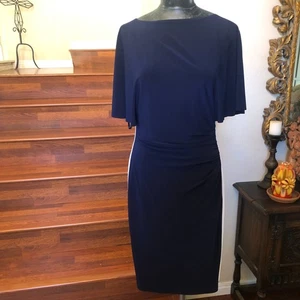 Ralph Lauren marineblau & weiß Kleid figurbetont Raffung Größe 10 U-Boot-Ausschnitt - Bild 1 von 8