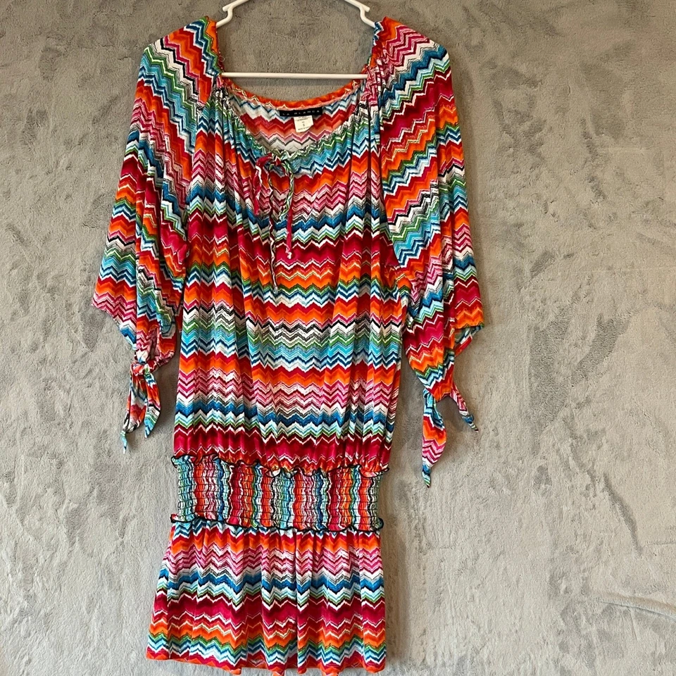 Vestido de praia feminino La Blanca cintura borrada cobertura multicolorido Chevron P - Imagem 1 de 4