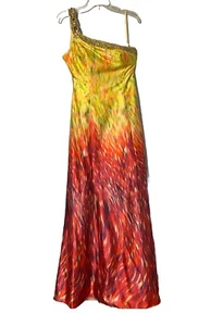 Vintage 90s Y2K Sean Collection Rainbow Silk Whimsical Maxi Dress One Shoulder 8 - Picture 1 of 15