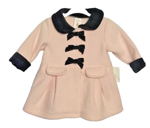 Starting Out Mädchen Erbsenmantel Größe 6 Monate rosa schwarz Samt Schleifen Borte NEU - Bild 1 von 9