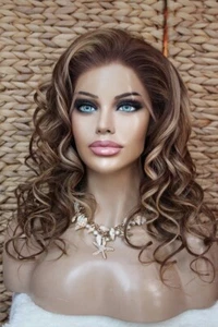 Echthaar Perücke Front Lace Wig highlights lang blond braun kupfer gewellt remy - Bild 1 von 17