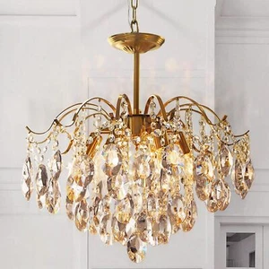 20" Crystal Chandelier Raindrops Pendant Lamps Hanging Gold Ceiling Light Fixtur - Picture 1 of 7