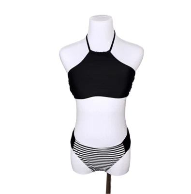 Mossimo Traje de baño Mossimo a rayas lisas negro blanco halter bikini 2 piezas talla MEDIANO Foto 1 de 4