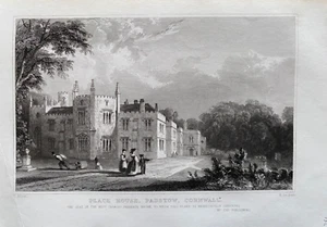 Impresión antigua de 1831; Prideaux House, Padstow, Cornualles después de T. Allom - Imagen 1 de 2