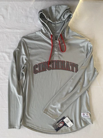 Mens Cincinnati Reds M Medium Hoodie Longsleeve T Shirt Gray New Cover