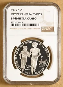 1995 Paralympics Blind Runner Commemorative Silver Dollar NGC PF 69 Ultra Cameo - Picture 1 of 2