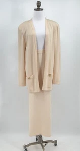 St John Ivory Santana Knit 2 Piece Long Skirt Sz 14 Jacket Sz L Set - Picture 1 of 13