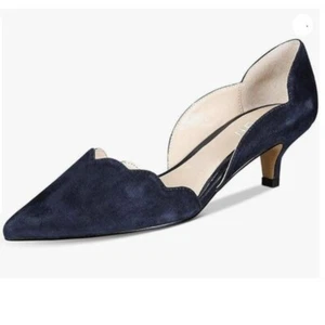 YDN Women's Classic Pointy Toe Kitten Pumps Slip-on Suede Low Heel D'Orsay Shoes - Picture 1 of 8