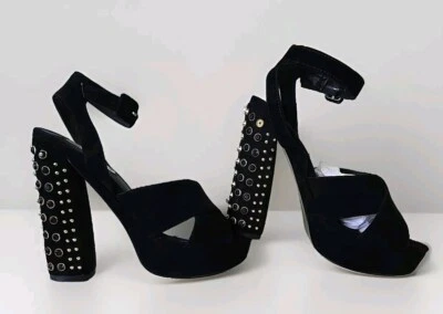 Steve Madden Jodi 厚底凉鞋 铆钉粗跟踝带 麂皮绒 8 码 — 第 1/4 张图片