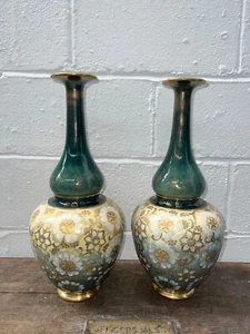 PAIR OF LARGE ANTIQUE ROYAL DOULTON BALLISTER / BOTTLE VASES - Picture 1 of 19