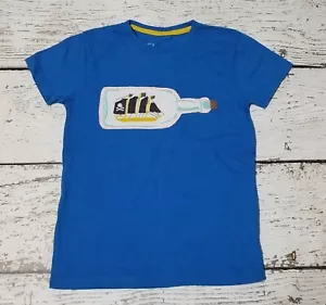 MINI BODEN 9 10 Boys Blue Pirate Ship Bottle Short Sleeve Tee Shirt 9 10 VGUC - Picture 1 of 3