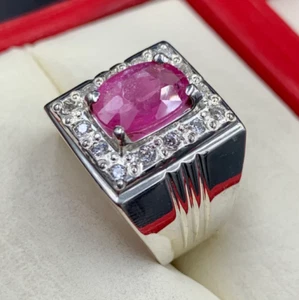 Beautiful Ruby Stone with Moissanite Stones Around Ruby Stone Silver 925 - Picture 1 of 4