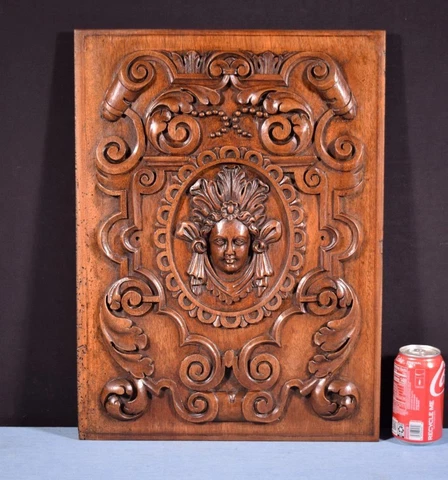 *French Antique Hand Carved Architectural Door Panel Walnut Wood with Face Cover