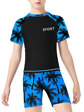 Kinder Junge Badeanzug Sport Kurzarm Rash Guard Shirt Top Mit High Waist Shorts