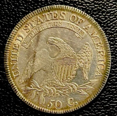 Suntuoso busto tapado 1810 medio $ AU Lt Strike ala izquierda rev tono arco iris obv Foto 1 de 4