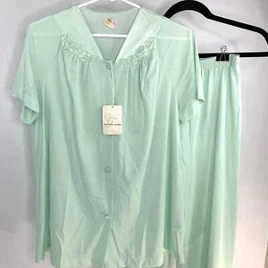 Vintage Vanity Fair mintgrün Nylon 2-teiliges Hose Pyjama Set 70er Antron ungetragen Etikett - Bild 1 von 11