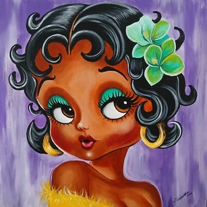 Betty Boop Cartoon Original Painting 20" x 20" Wall ART Black Canvas  - Picture 1 of 2